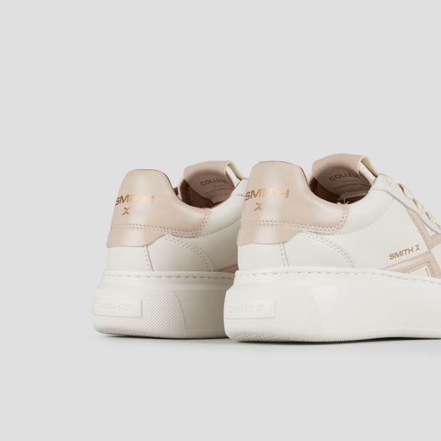 Sneakers Alexander Smith college donna in bianco con logo e tallone rosa - 5