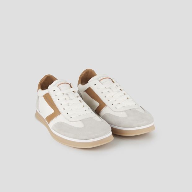 Sneakers Alexander Smith thames uomo in pelle bianca, camoscio grigio e logo sabbia - 4