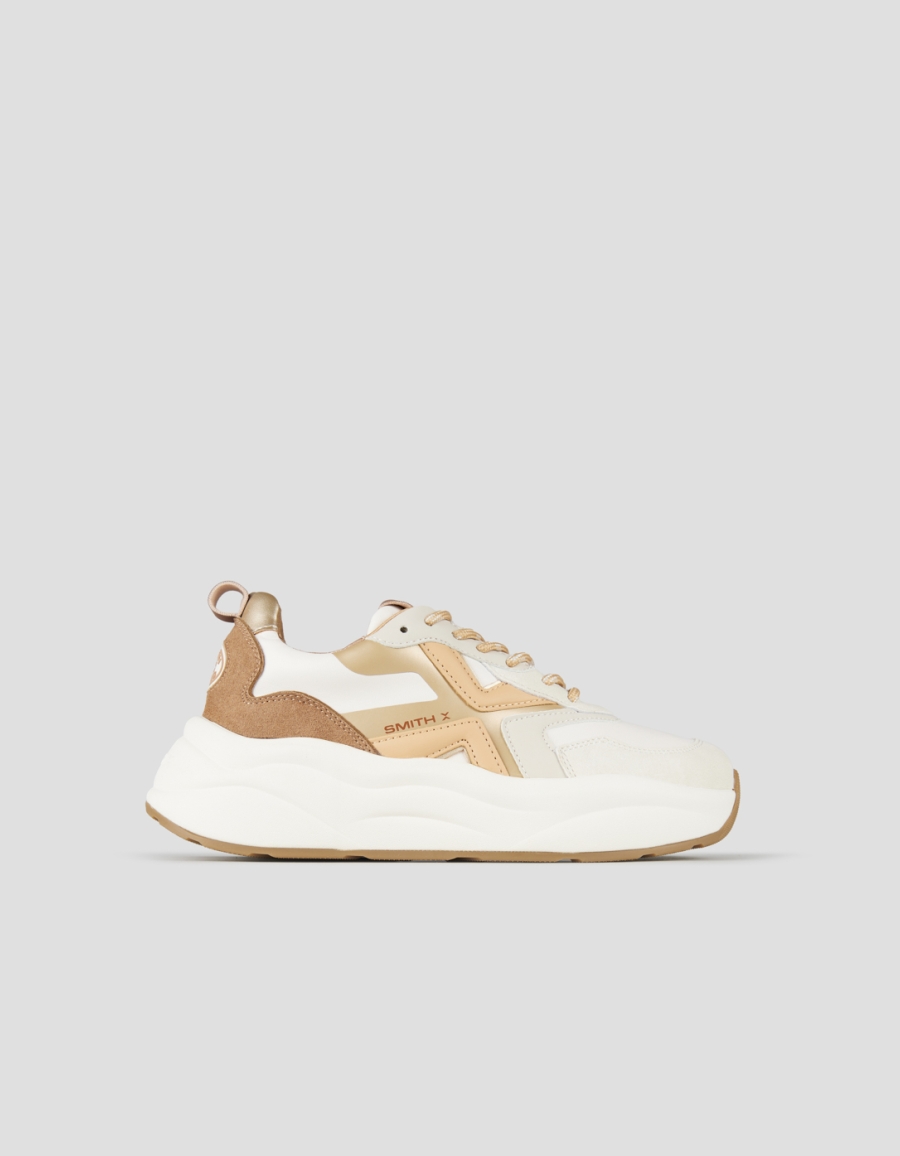 Sneakers Alexander Smith horizon donna in bianco con inserti in suede marrone - 1