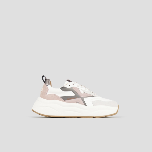 Sneakers Alexander Smith horizon donna in bianco con inserti in suede grigio e rosa - 1