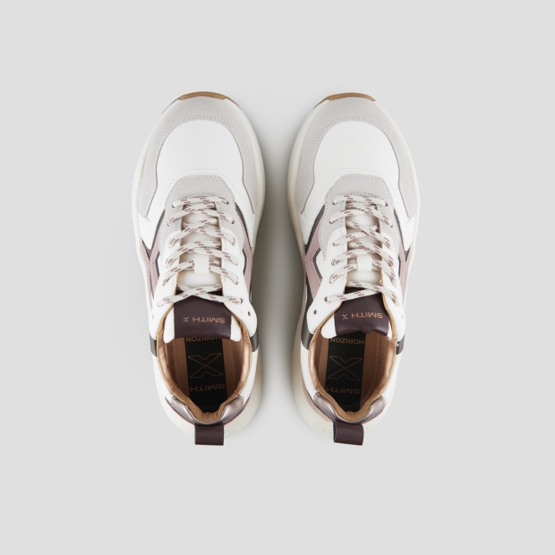 Sneakers Alexander Smith horizon donna in bianco con inserti in suede grigio e rosa - 6