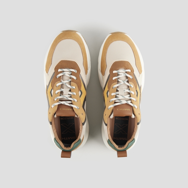 Sneakers Alexander Smith horizon uomo in beige con dettagli suede cognac e inserti in rip-stop - 5