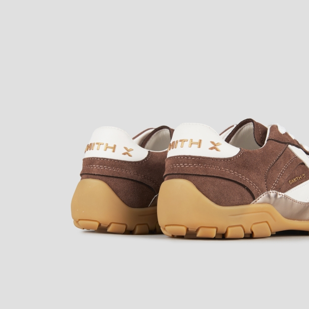 Sneakers Alexander Smith mist donna in marrone con inserti in suede e laminato, logo e tallone in bianco - 5