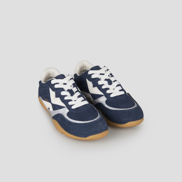 Sneakers Alexander Smith mist donna in blu con inserti in suede e laminato, tallone e logo in bianco - 4