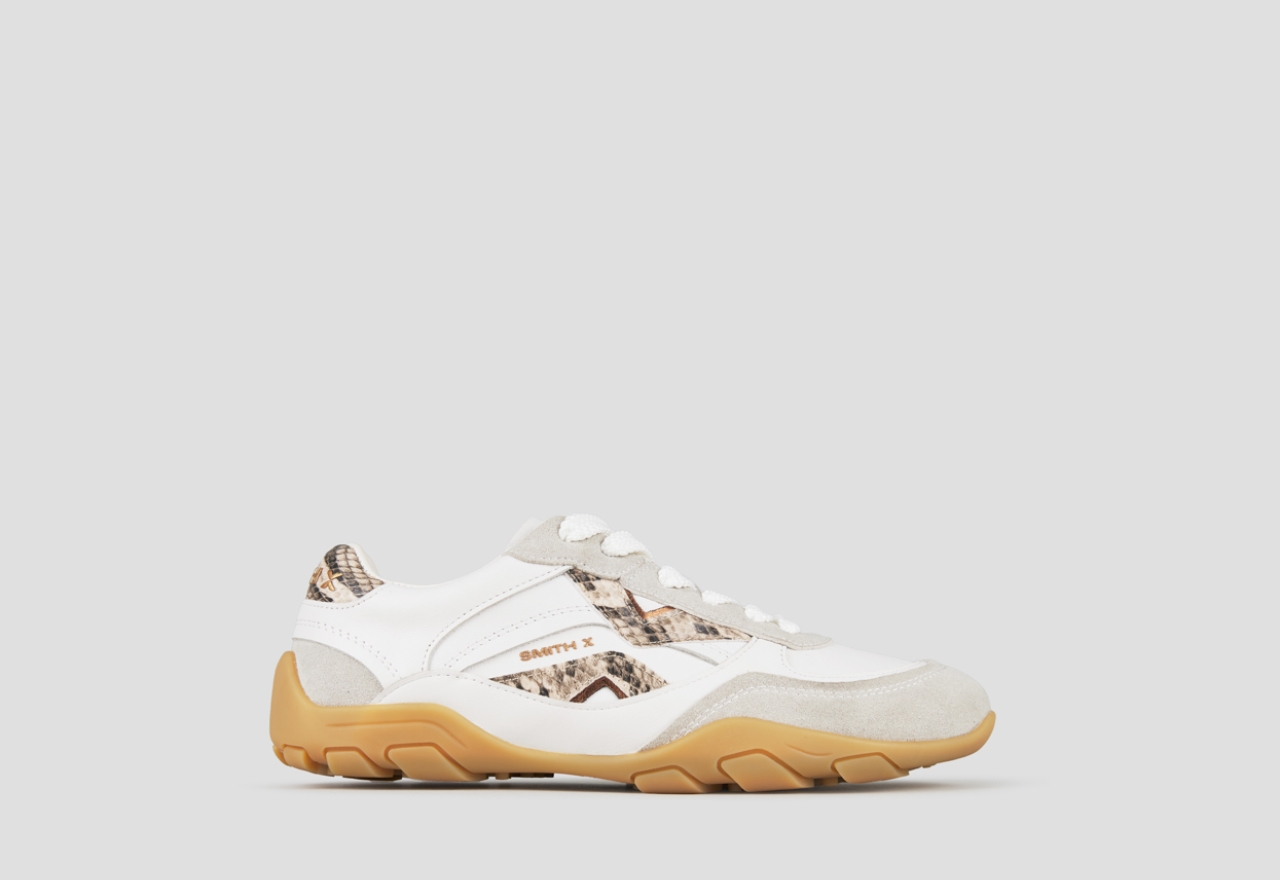 Sneakers Alexander Smith mist donna in bianco con dettagli in suede grigio, tallone e logo laterale effetto pitonato - 1