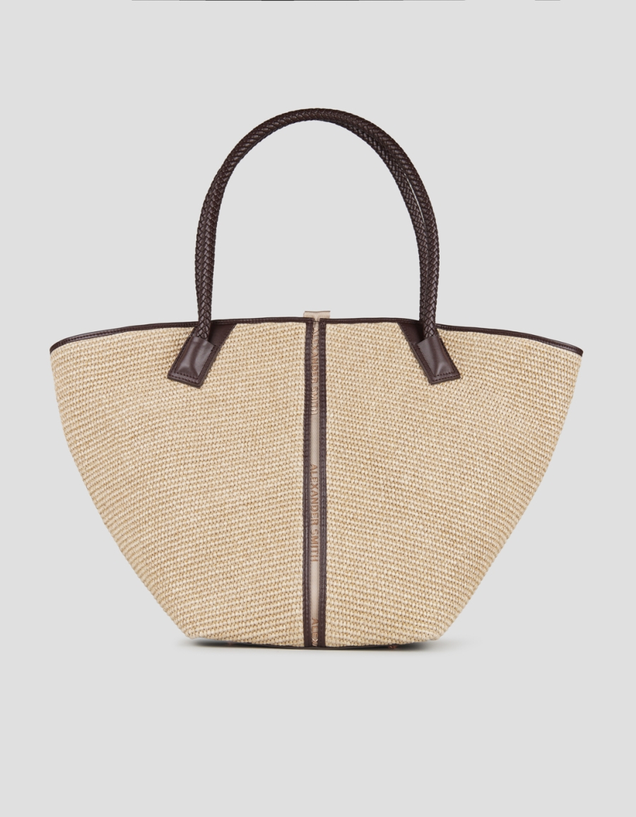 Sneakers Alexander Smith lauren large borsa a spalla in rafia beige e manico intrecciato marrone - 1