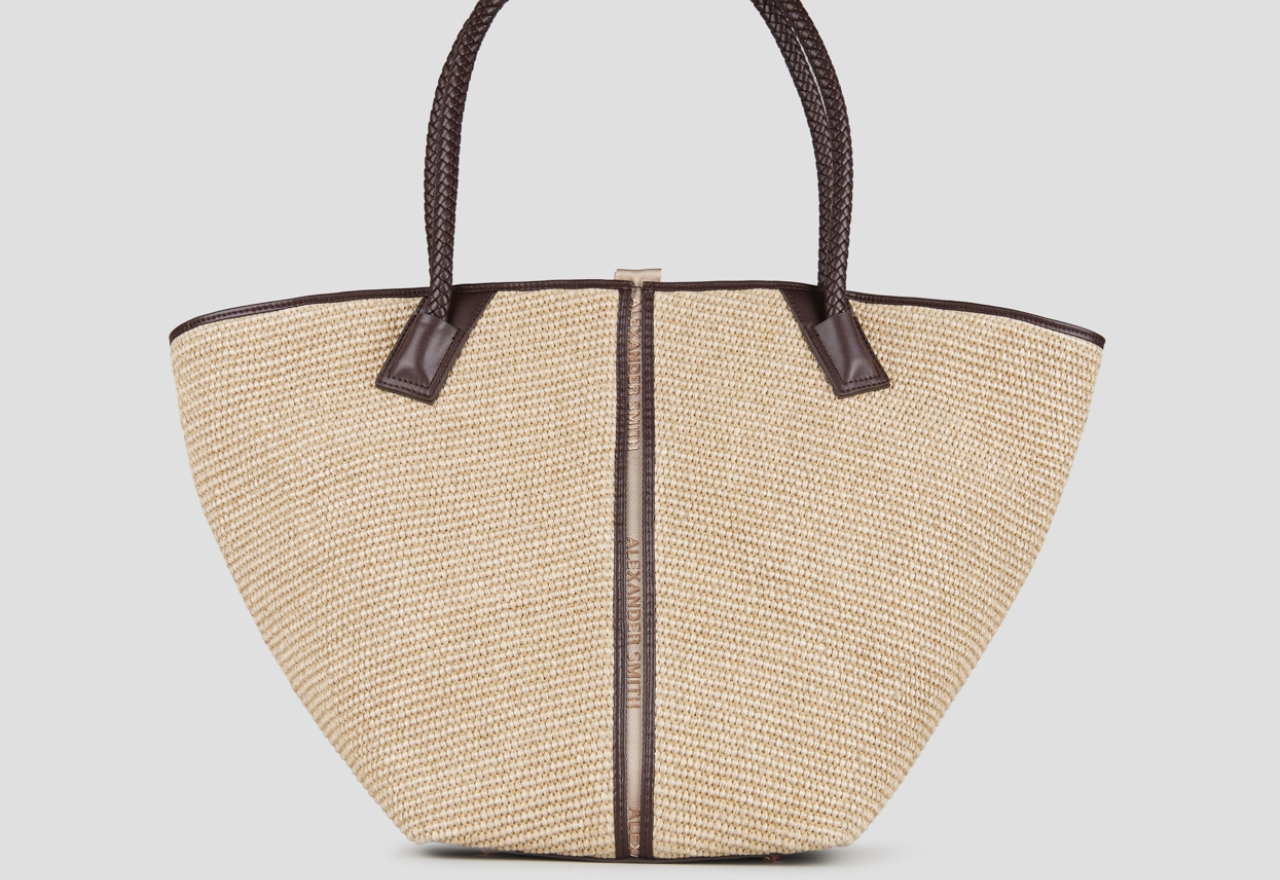 Sneakers Alexander Smith lauren large borsa a spalla in rafia beige e manico intrecciato marrone - 1