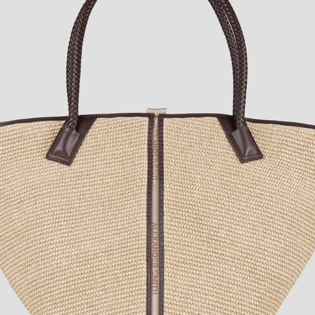 Sneakers Alexander Smith lauren large borsa a spalla in rafia beige e manico intrecciato marrone - 5