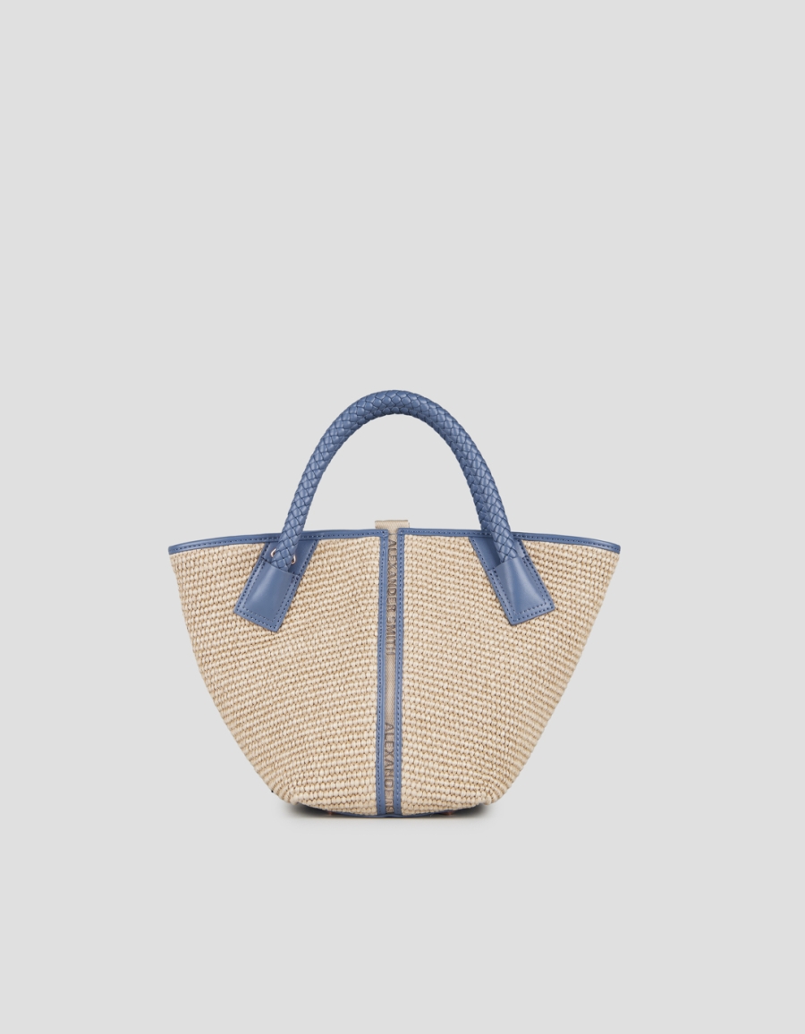 Sneakers Alexander Smith lauren small borsa a mano con tracolla in rafia beige e manico intrecciato azzurro - 1