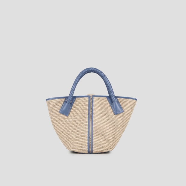 Sneakers Alexander Smith lauren small borsa a mano con tracolla in rafia beige e manico intrecciato azzurro - 1