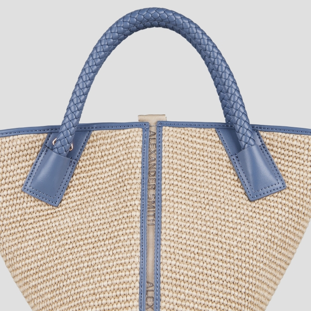 Sneakers Alexander Smith lauren small borsa a mano con tracolla in rafia beige e manico intrecciato azzurro - 5