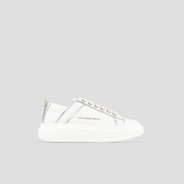 Sneakers Alexander Smith wembley donna decostruita in pelle bianca e dettagli in laminato argento - 1