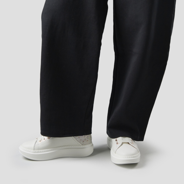 Sneakers Alexander Smith wembley donna in pelle bianca e tallone grigio con strass iridescenti - 2