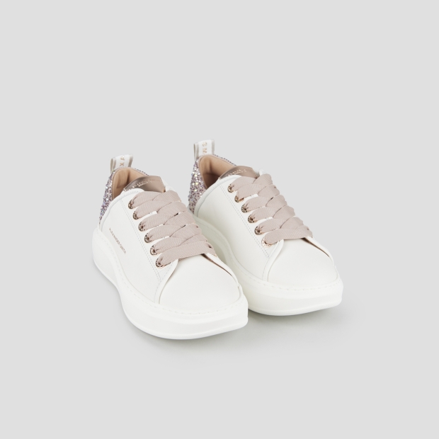 Sneakers Alexander Smith wembley donna in pelle liscia bianca e tallone rosa con strass - 4