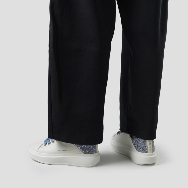 Sneakers Alexander Smith wembley donna in pelle bianca e tallone azzurro con strass - 2