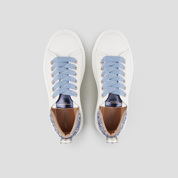 Sneakers Alexander Smith wembley donna in pelle bianca e tallone azzurro con strass - 6