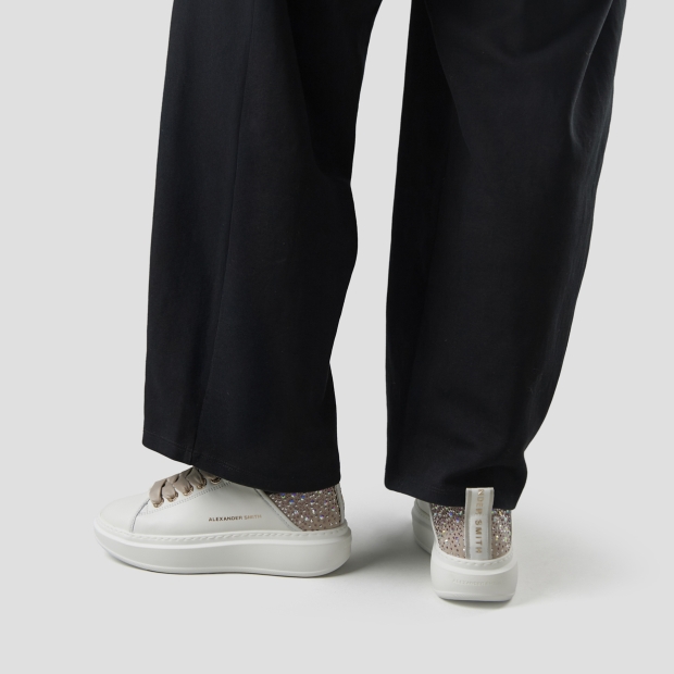 Sneakers Alexander Smith wembley donna in pelle bianca e tallone beige con strass - 2