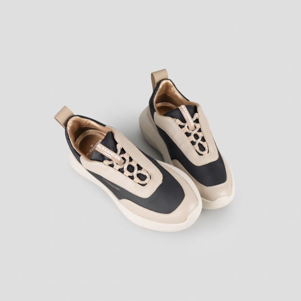 Sneakers Alexander Smith laccio rotondo nude con tratteggio bianco da donna - 2