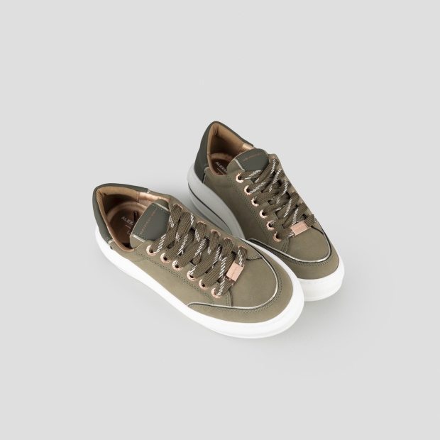 Sneakers Alexander Smith lancaster donna in suede verde militare e tallone in pelle gommata - 2