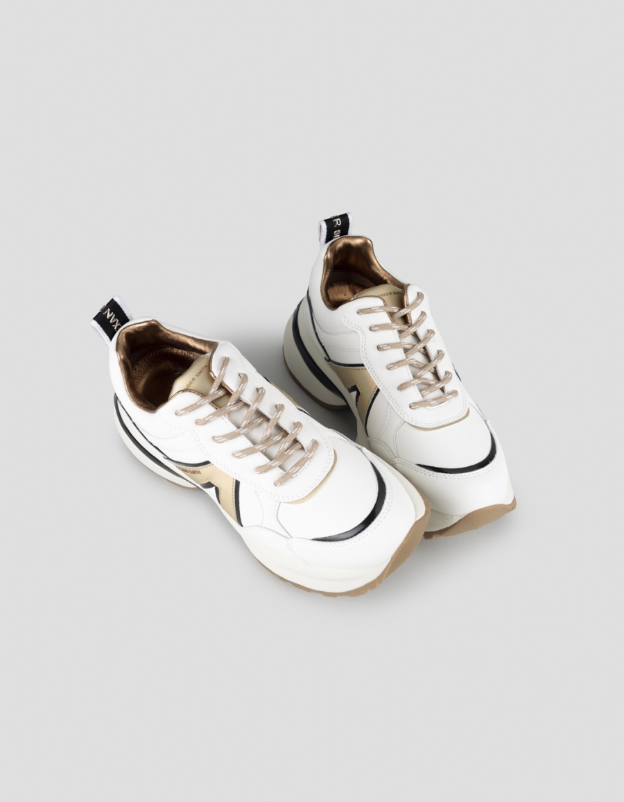 Sneakers Alexander Smith victoria donna in pelle bianca con logo laterale e dettagli oro - 2