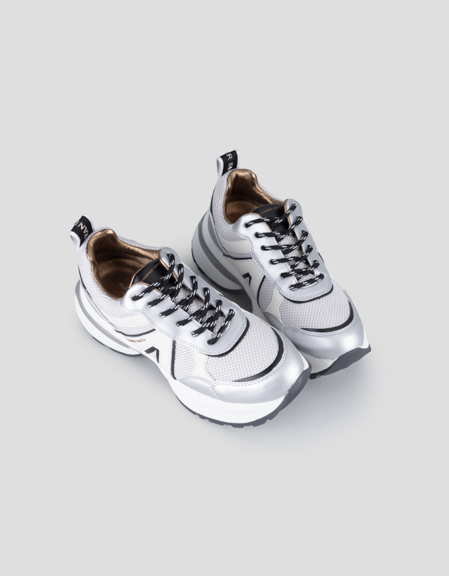Sneakers Alexander Smith victoria donna in pelle e mesh argento con dettagli specchio - 2