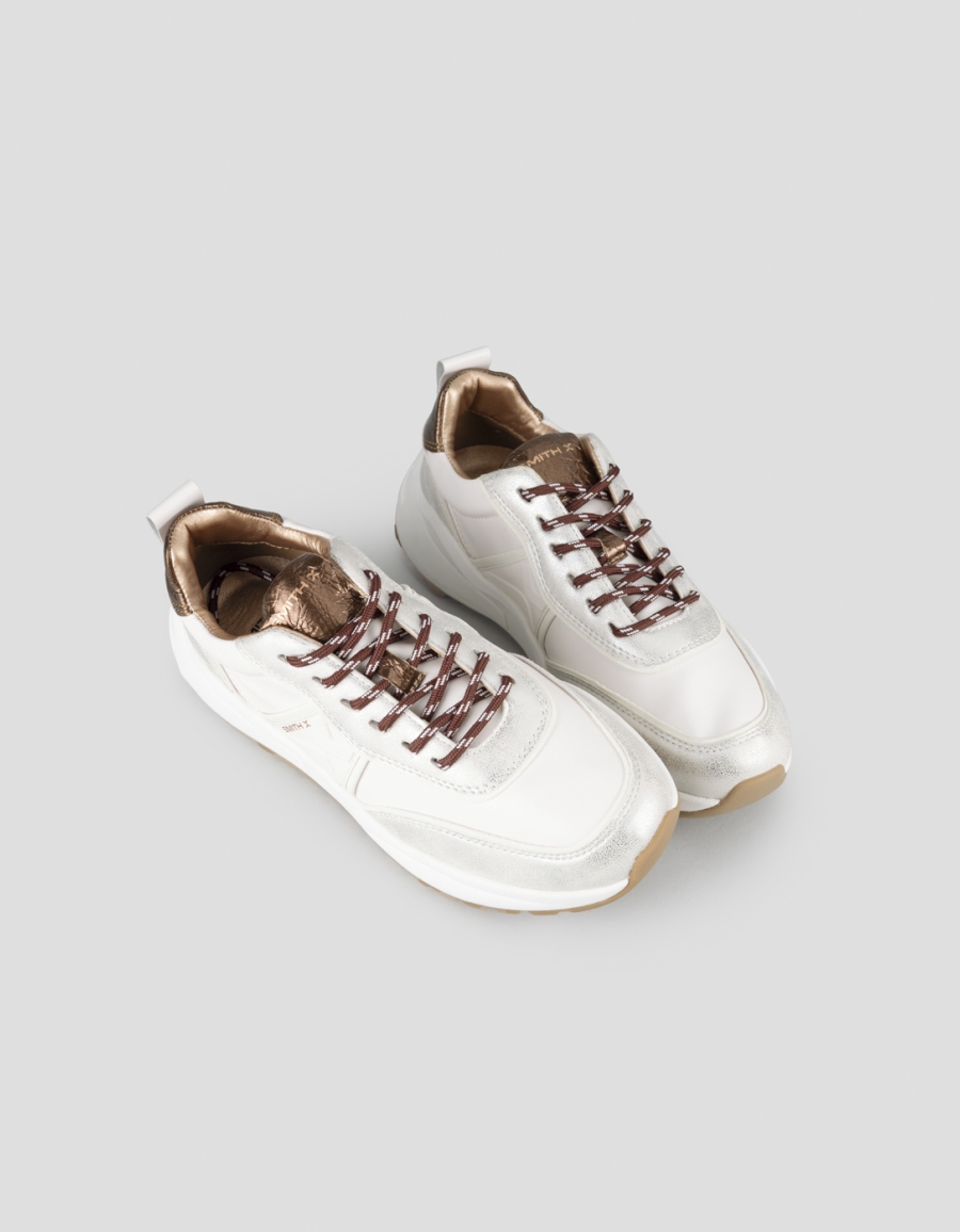 Sneakers Alexander Smith blaze donna avorio e tallone in laminato stropicciato bronzo - 2