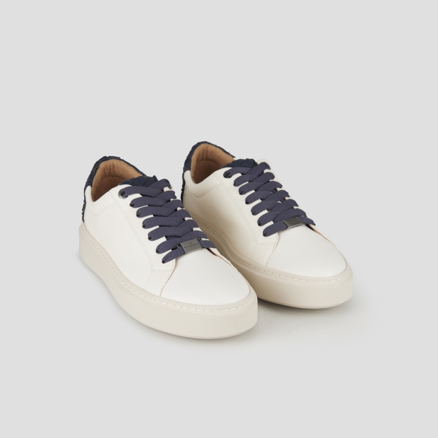 Sneakers Alexander Smith london uomo in pelle bianca e tallone in pelle intrecciata blu - 4