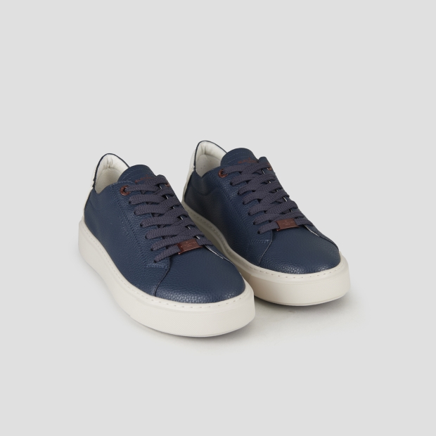 Sneakers Alexander Smith london uomo decostruita in pelle bottalata blu e tallone bianco - 4