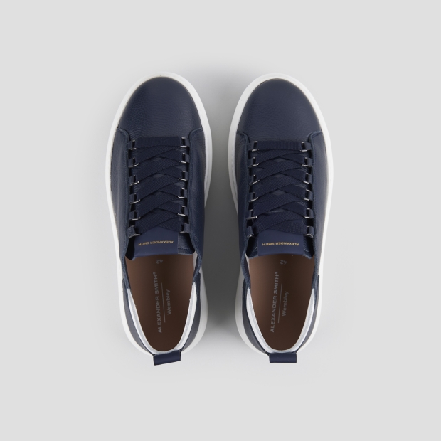 Sneakers Alexander Smith wembley uomo decostruita in pelle bottalata blu e dettagli bianchi - 6