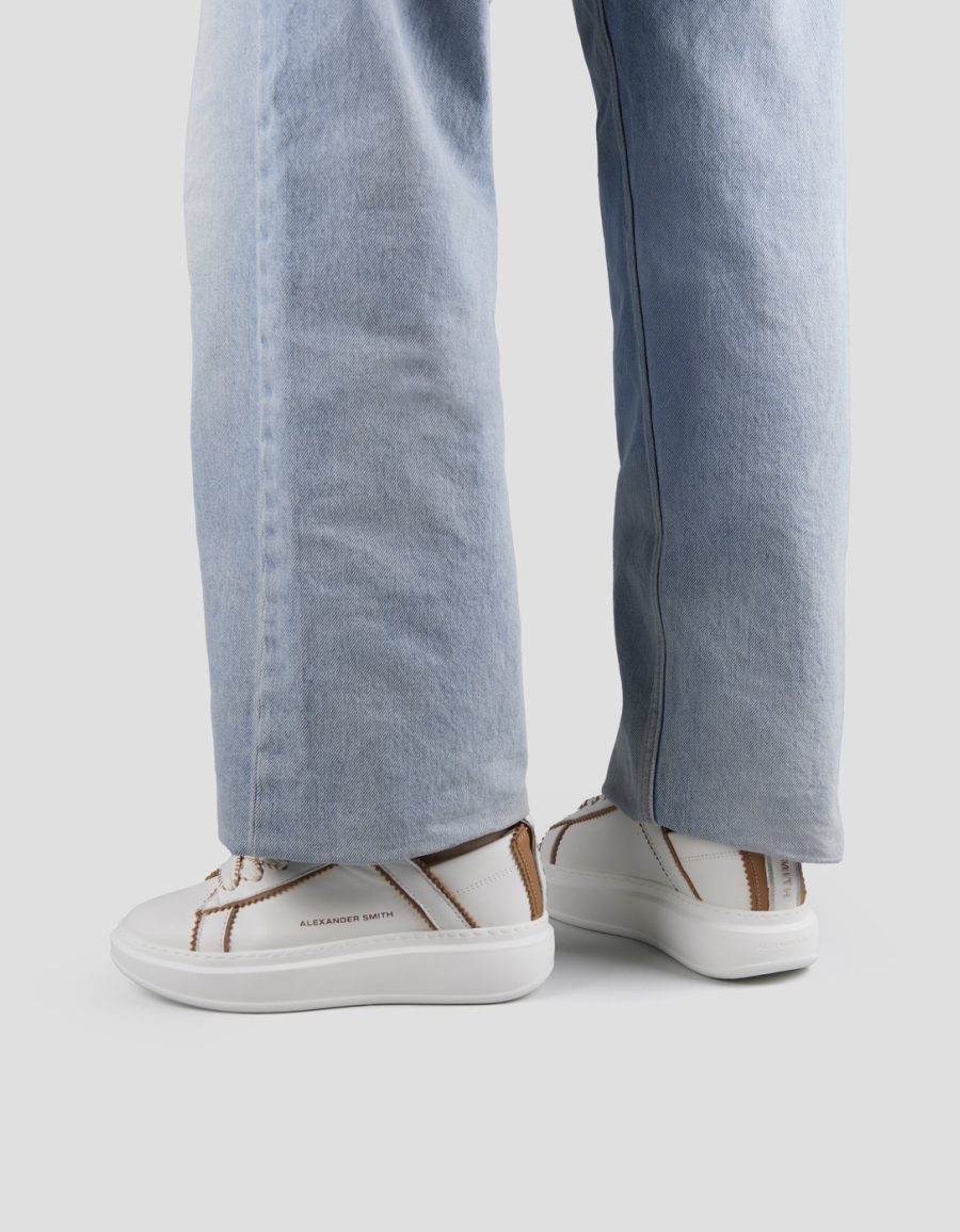 Sneakers Alexander Smith wembley donna decostruita in pelle bianca e dettagli marroni - 2