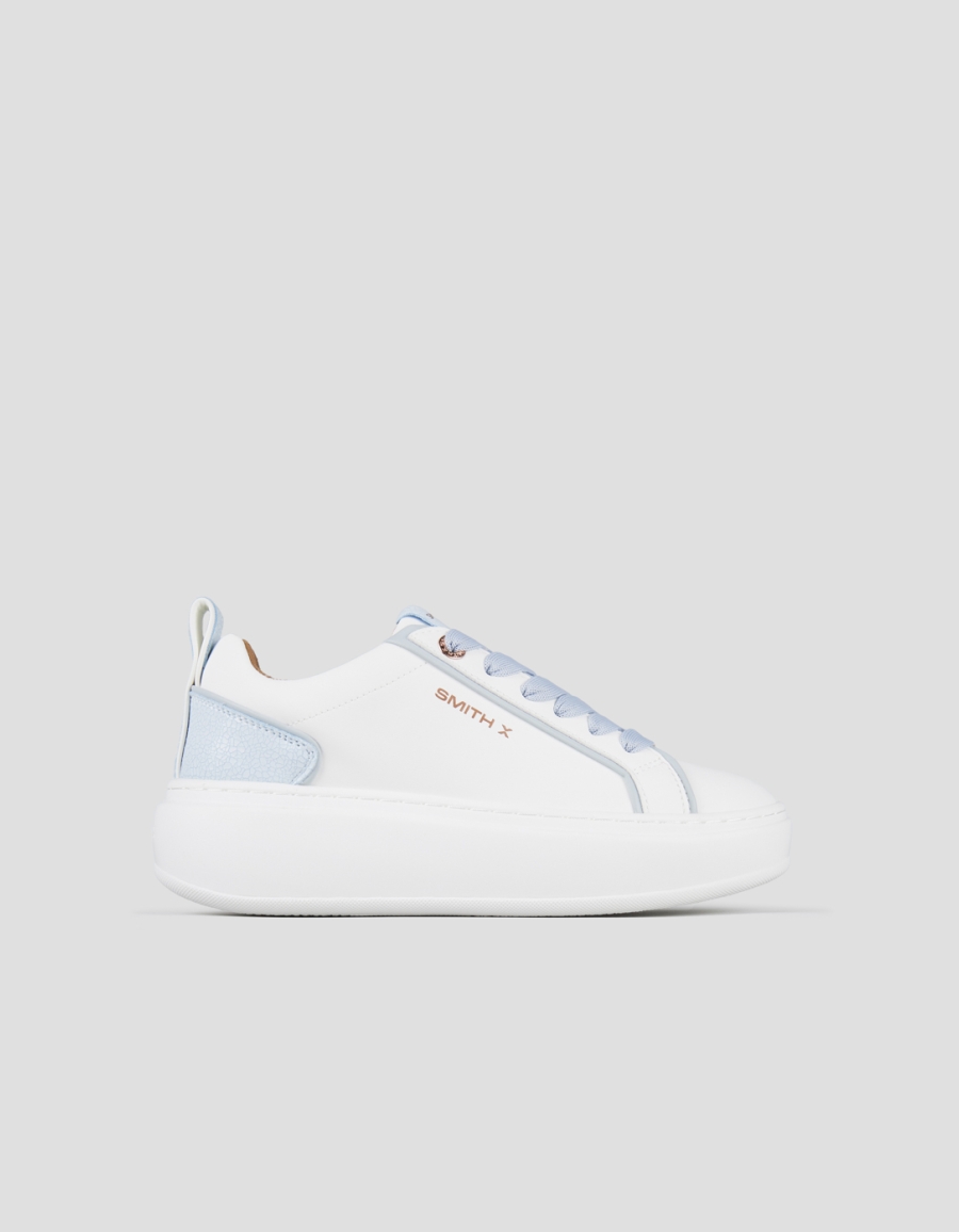 Sneakers Alexander Smith stone donna in bianco con tallone cracklè azzurro - 1