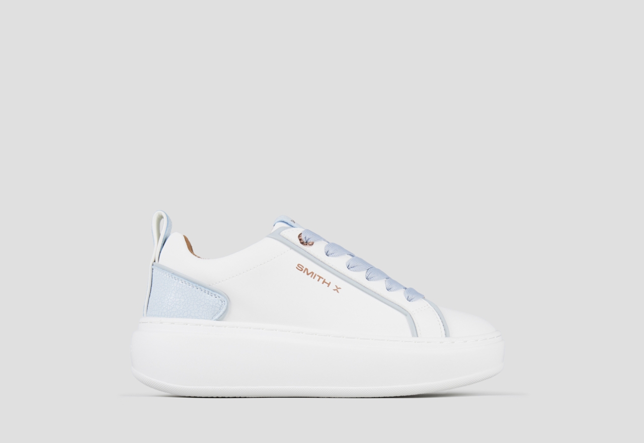Sneakers Alexander Smith stone donna in bianco con tallone cracklè azzurro - 1