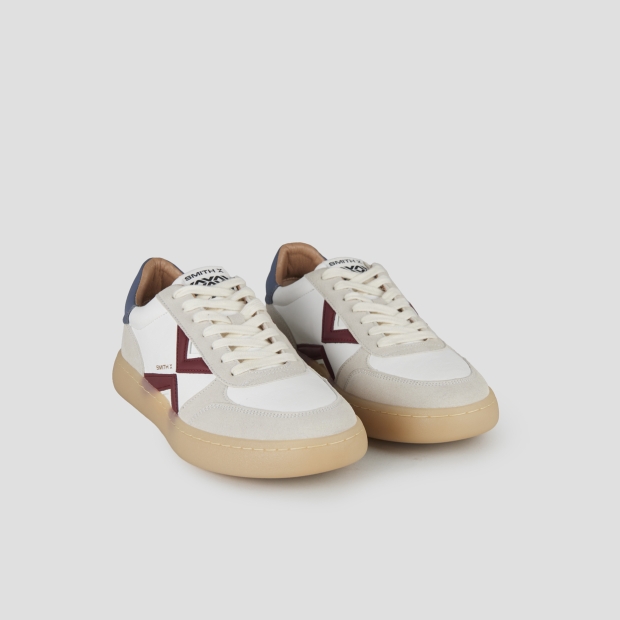Sneakers Alexander Smith ocean uomo in bianco con inserti suede, logo rosso e tallone azzurro - 4