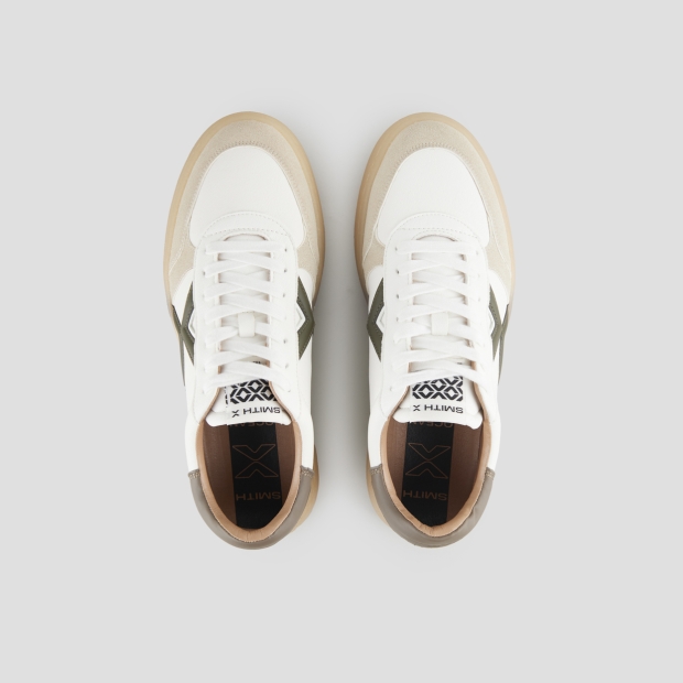 Sneakers Alexander Smith ocean uomo in bianco con inserti in suede, logo e tallone verde militare - 6