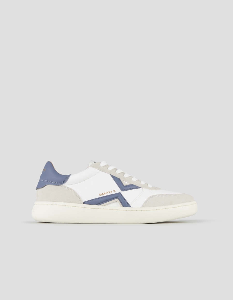 Sneakers Alexander Smith ocean uomo in pelle bianca, inserti in suede, logo e tallone bluette - 1