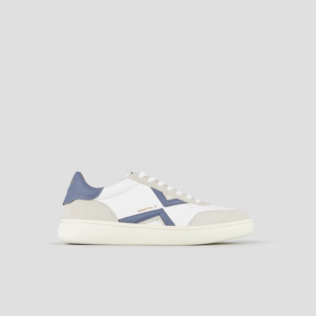 Sneakers Alexander Smith ocean uomo in pelle bianca, inserti in suede, logo e tallone bluette - 1