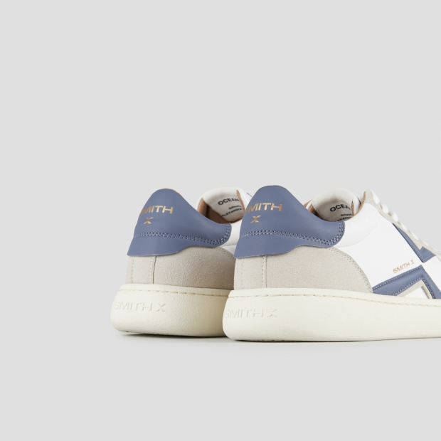 Sneakers Alexander Smith ocean uomo in pelle bianca, inserti in suede, logo e tallone bluette - 5