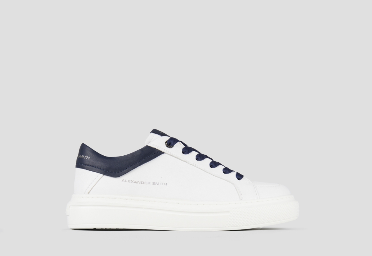 Sneakers Alexander Smith regent uomo in pelle di capra bianca e dettagli blu - 1