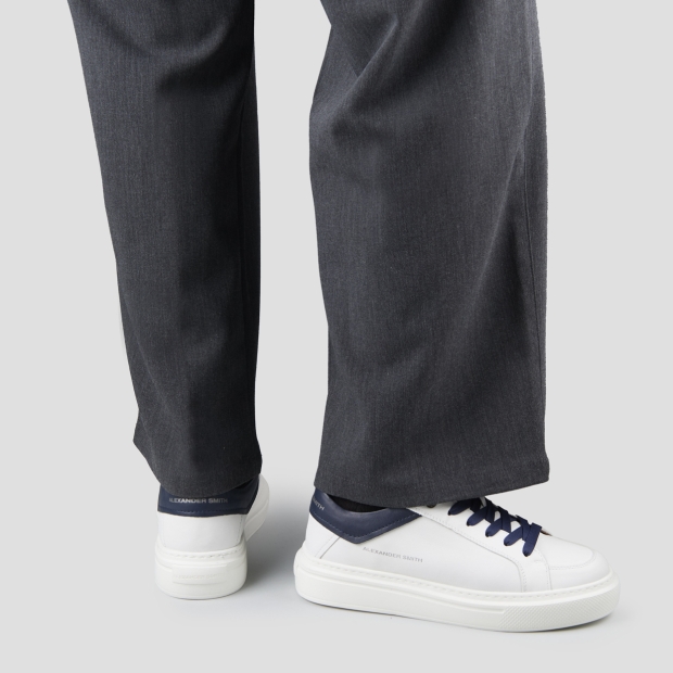 Sneakers Alexander Smith regent uomo in pelle di capra bianca e dettagli blu - 2