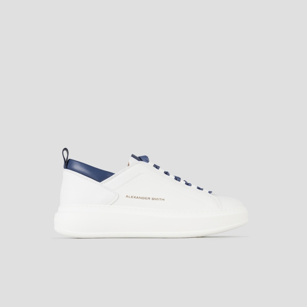 Sneakers Alexander Smith wembley uomo alta frequenza in nappa bianca e dettagli blu - 1