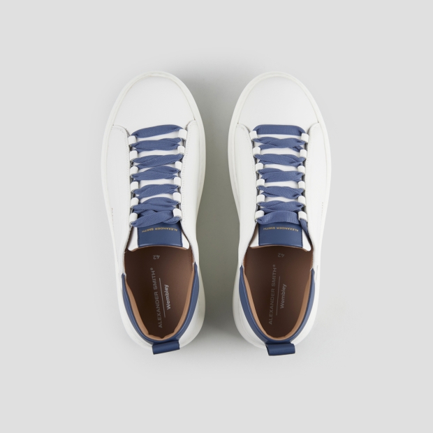 Sneakers Alexander Smith wembley uomo alta frequenza in nappa bianca e dettagli blu - 6