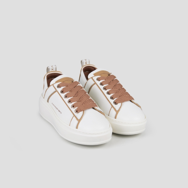 Sneakers Alexander Smith wembley alta donna in pelle bottalata bianca e dettagli marroni - 4