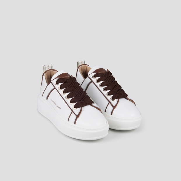 Sneakers Alexander Smith wembley alta donna in pelle bianca e dettagli marrone scuro - 4