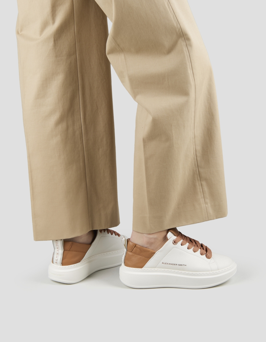 Sneakers Alexander Smith wembley donna in nappa bianca e tallone arricciato beige - 2