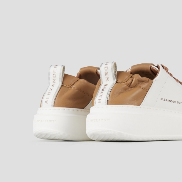 Sneakers Alexander Smith wembley donna in nappa bianca e tallone arricciato beige - 5