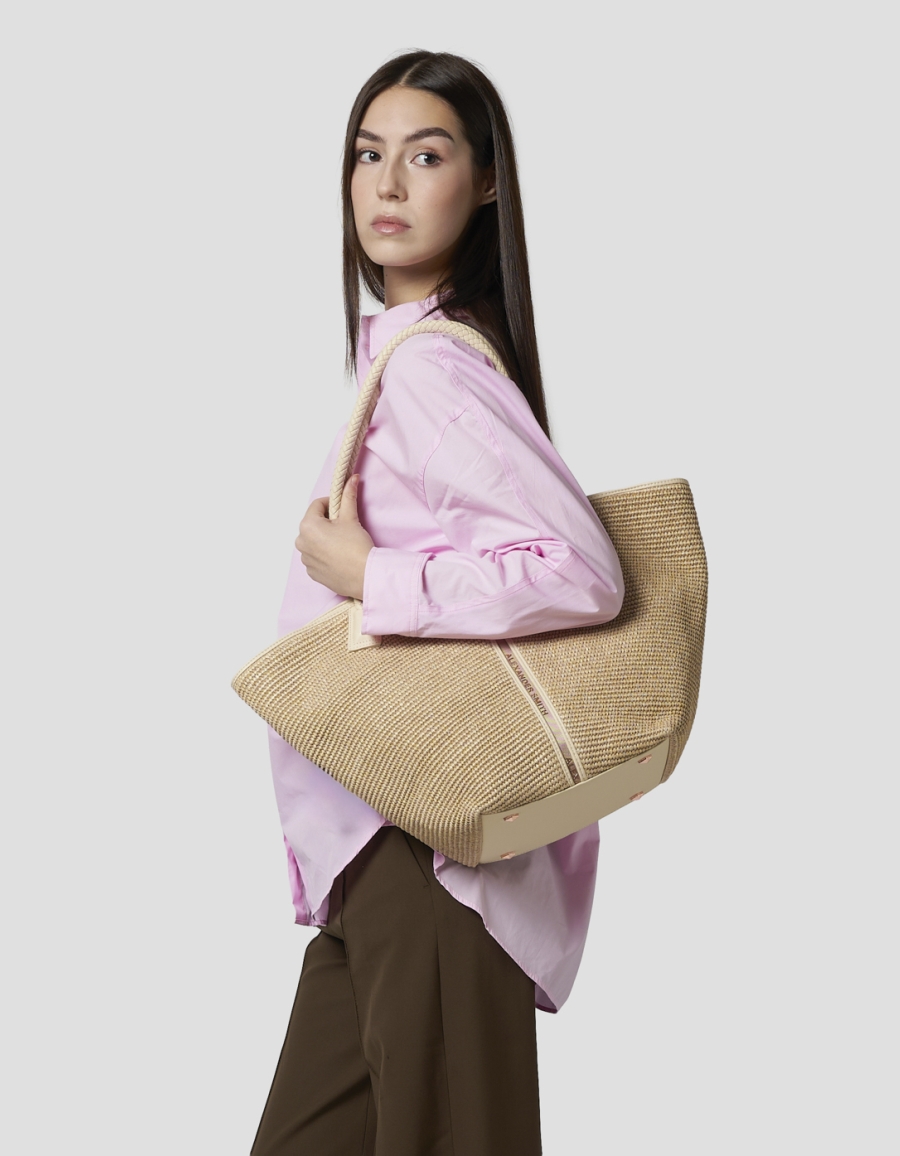 Sneakers Alexander Smith lauren large borsa a spalla in rafia beige e manico intrecciato - 2