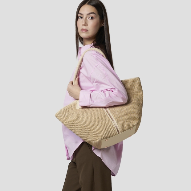 Sneakers Alexander Smith lauren large borsa a spalla in rafia beige e manico intrecciato - 2