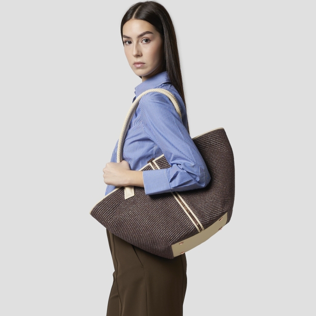 Sneakers Alexander Smith lauren large borsa a spalla in rafia marrone e manico intrecciato - 2