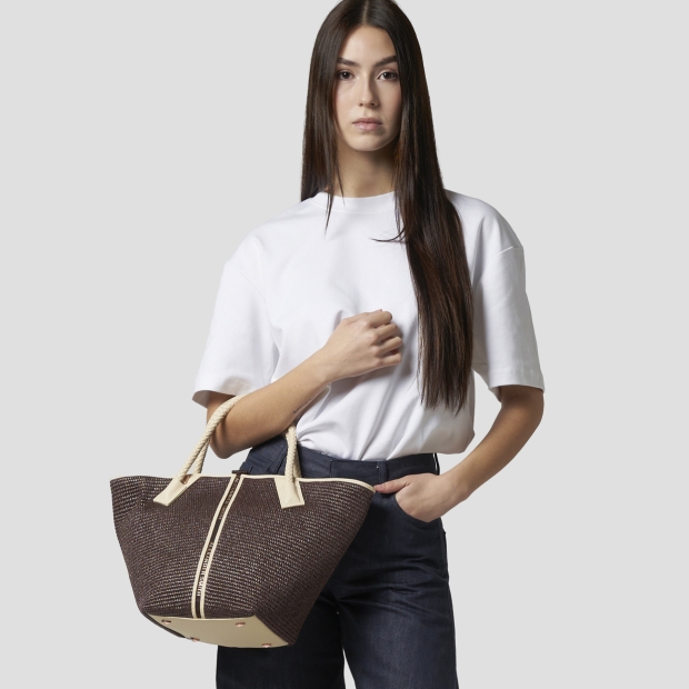 Sneakers Alexander Smith lauren medium borsa a mano con tracolla in rafia marrone e manico intrecciato - 2