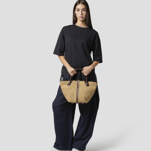 Sneakers Alexander Smith lauren medium borsa a mano con tracolla in rafia beige e manico intrecciato marrone - 7